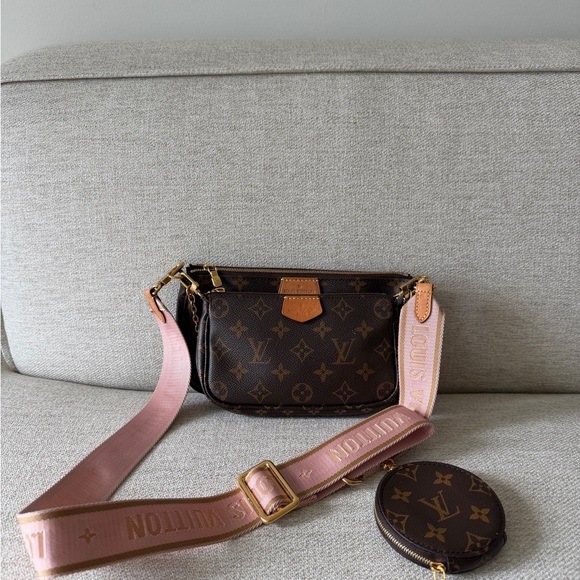 Louis Vuitton Handbags - Louis Vuitton Brown Monogram Multi Pochette with Pink Strap